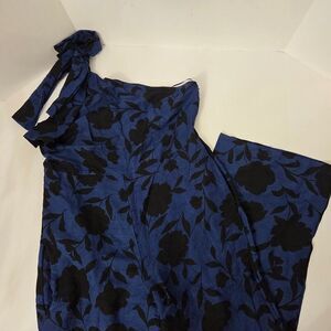 Kate Spade New York Classic Rose Jumpsuit Cold Shoulder Wide Leg Navy Black 14